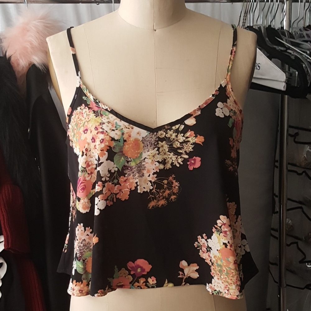 New! Semi-Sheer V Neck Floral Printed Tank Top